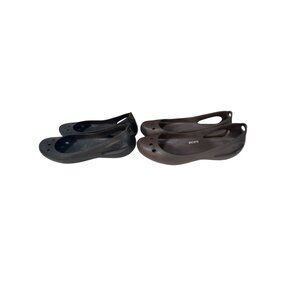 Crocs Womens Lot of 2 Black and Brown Ballet Flat Water Shoes Size 10